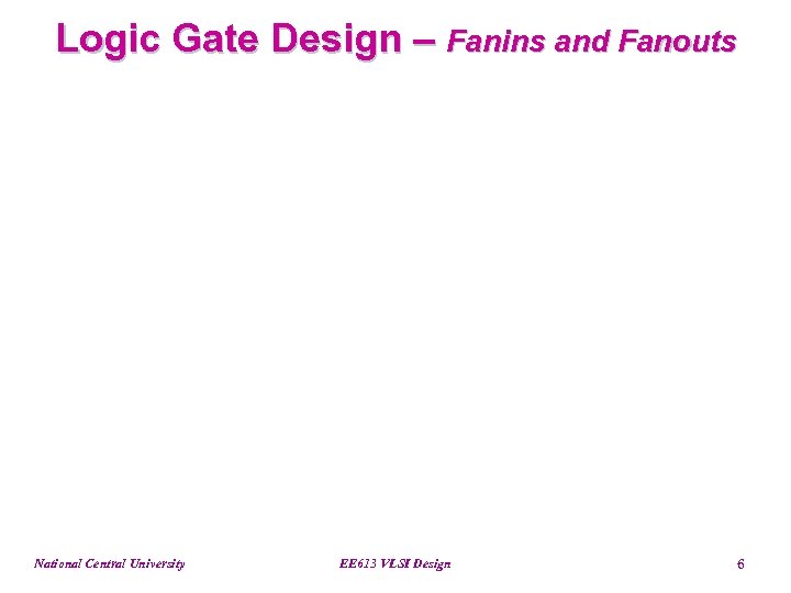 Logic Gate Design – Fanins and Fanouts National Central University EE 613 VLSI Design