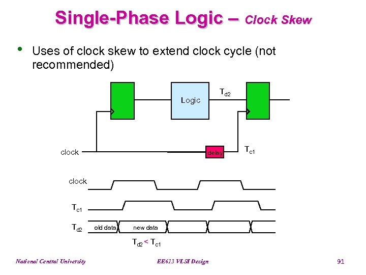 Single-Phase Logic – Clock Skew • Uses of clock skew to extend clock cycle