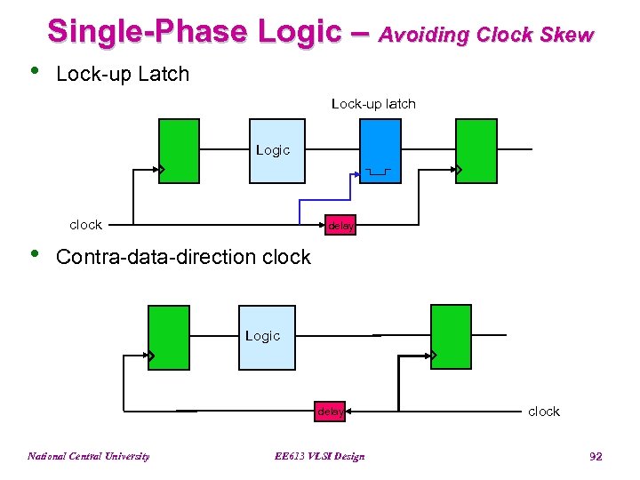 Single-Phase Logic – Avoiding Clock Skew • Lock-up Latch Lock-up latch Logic clock •