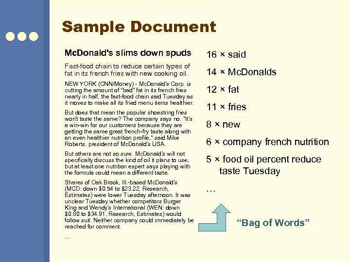 Sample Document Mc. Donald's slims down spuds 16 × said Fast-food chain to reduce