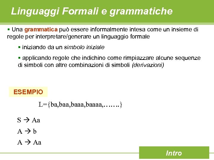 Linguaggi Formali e grammatiche § Una grammatica può essere informalmente intesa come un insieme