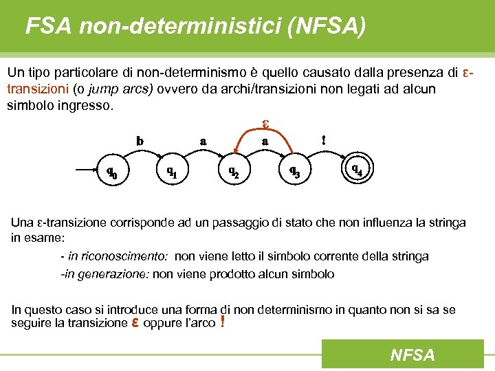 FSA non-deterministici (NFSA) Un tipo particolare di non-determinismo è quello causato dalla presenza di