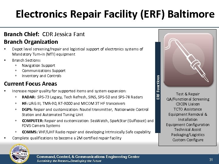 Electronics Repair Facility (ERF) Baltimore • • Depot level screening/repair and logistical support of