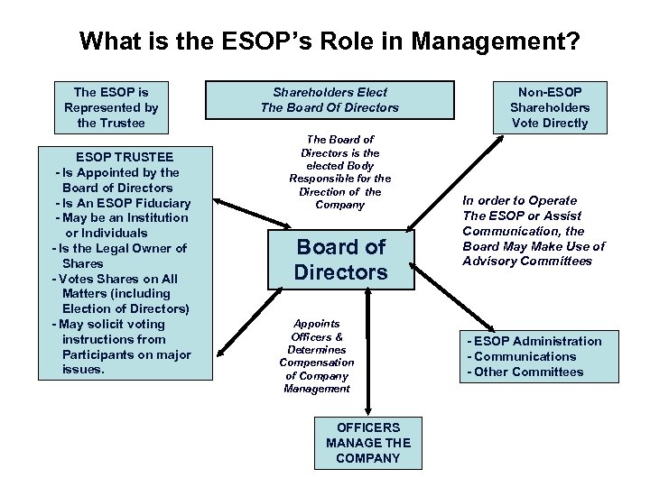 What is the ESOP’s Role in Management? The ESOP is Represented by the Trustee