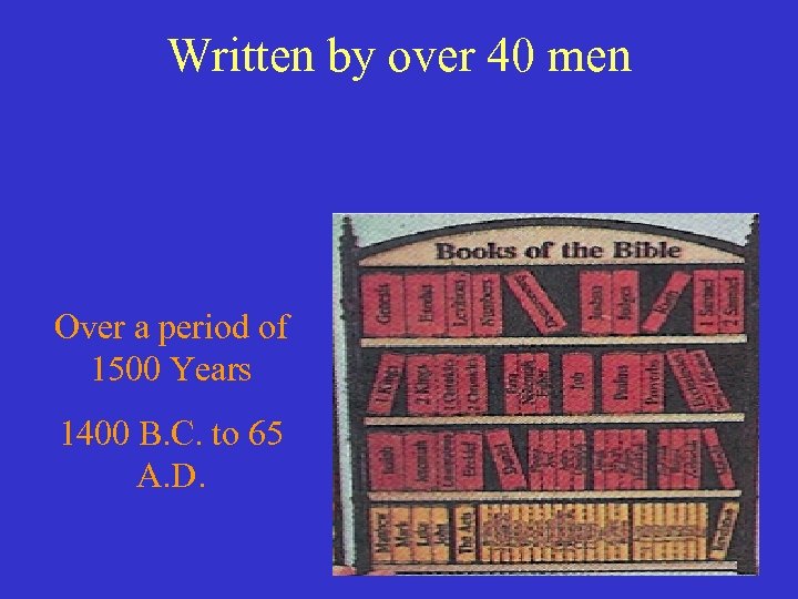 Written by over 40 men Over a period of 1500 Years 1400 B. C.