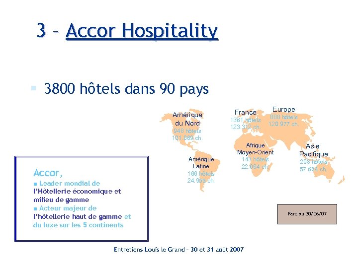 3 – Accor Hospitality § 3800 hôtels dans 90 pays Amérique du Nord 948