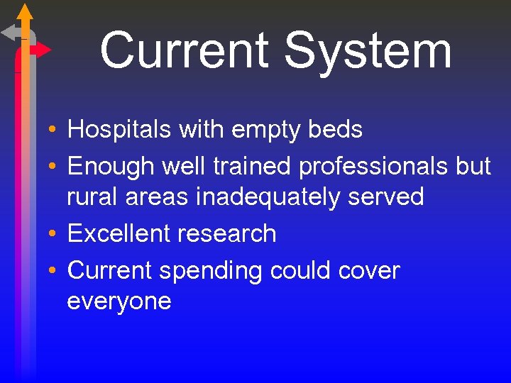 Current System • Hospitals with empty beds • Enough well trained professionals but rural