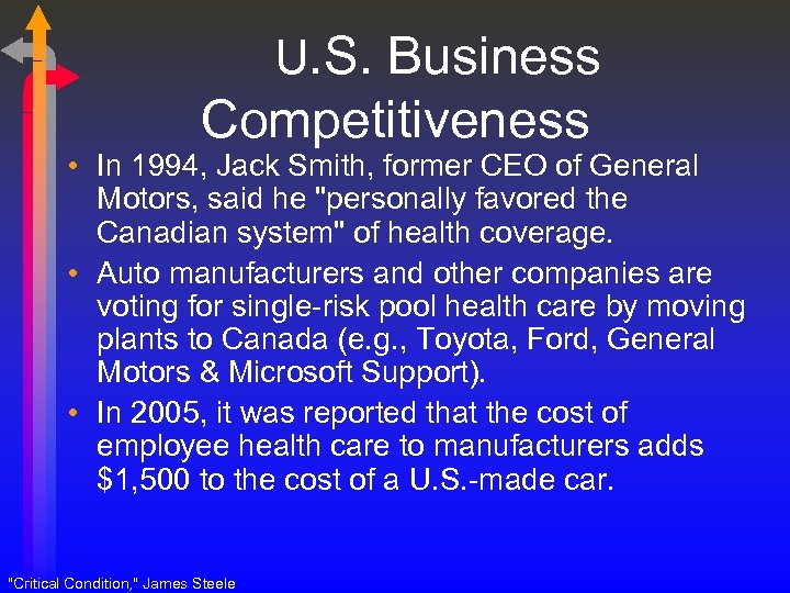 U. S. Business Competitiveness • In 1994, Jack Smith, former CEO of General Motors,