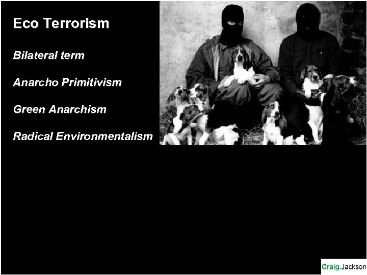 Eco Terrorism Bilateral term Anarcho Primitivism Green Anarchism Radical Environmentalism 