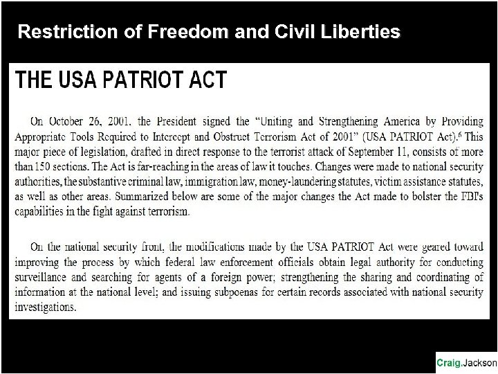 Restriction of Freedom and Civil Liberties 