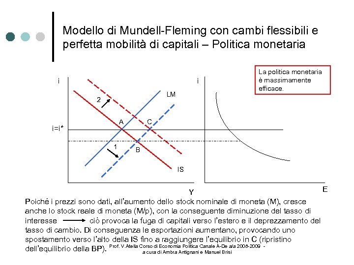 Modello di Mundell-Fleming con cambi flessibili e perfetta mobilità di capitali – Politica monetaria