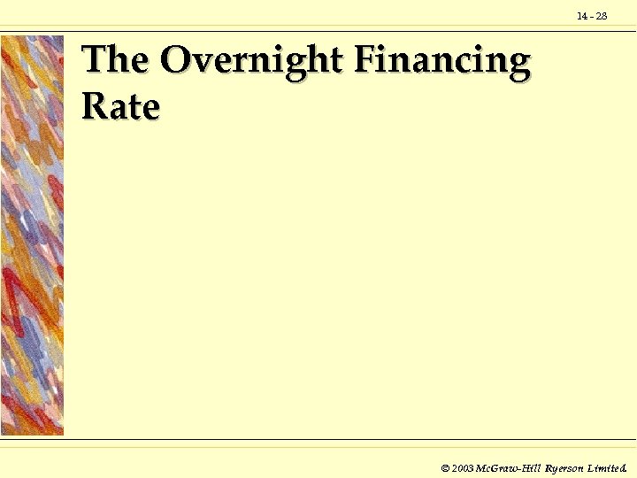 14 - 28 The Overnight Financing Rate © 2003 Mc. Graw-Hill Ryerson Limited. 