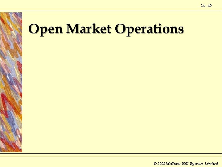 14 - 40 Open Market Operations © 2003 Mc. Graw-Hill Ryerson Limited. 