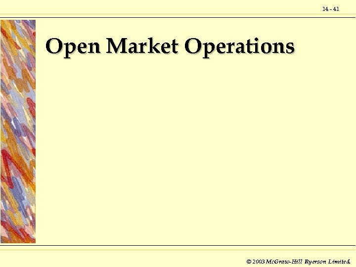 14 - 41 Open Market Operations © 2003 Mc. Graw-Hill Ryerson Limited. 