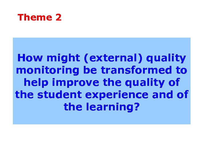 Theme 2 How might (external) quality monitoring be transformed to help improve the quality
