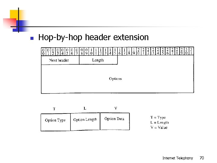 n Hop-by-hop header extension Internet Telephony 70 