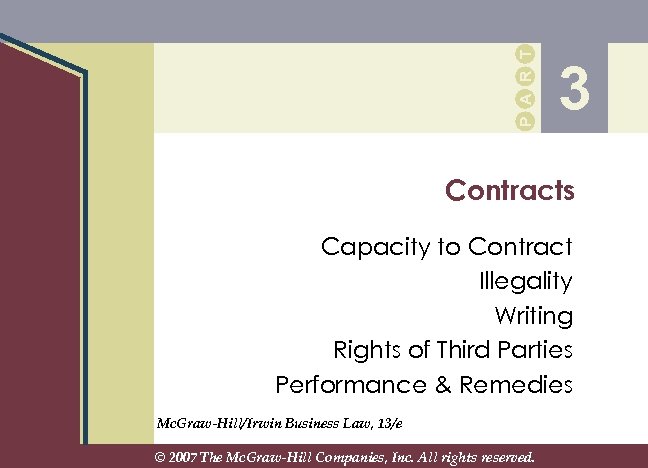 P A R T 3 Contracts Capacity to Contract Illegality Writing Rights of Third