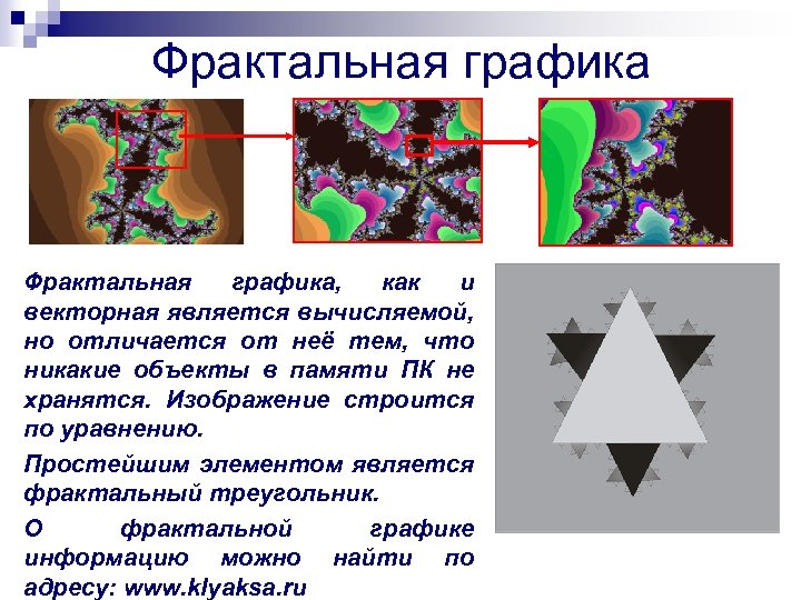 Зависимости от принципа формирования изображений различают 3 вида компьютерной графики