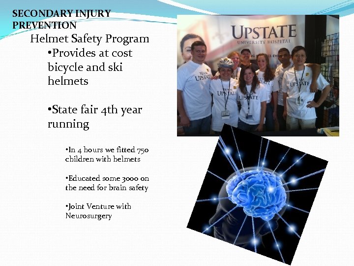 SECONDARY INJURY PREVENTION Helmet Safety Program • Provides at cost bicycle and ski helmets