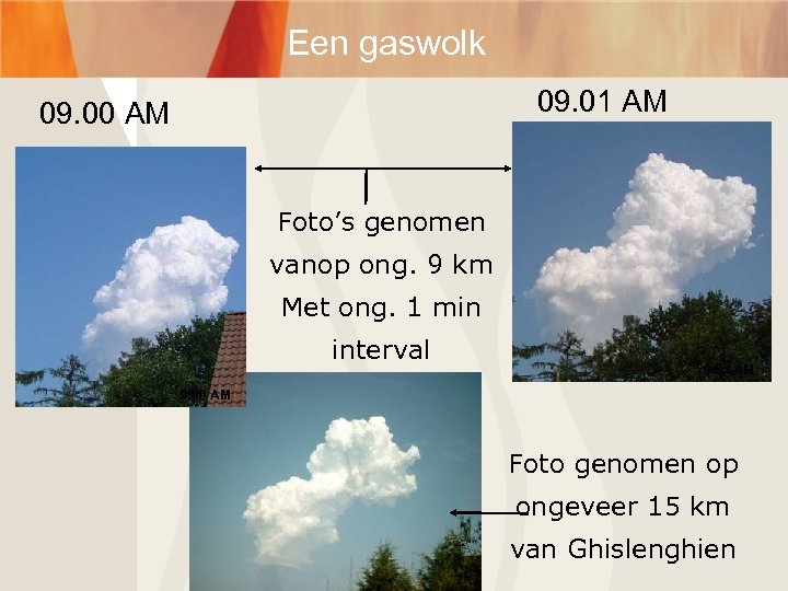 Een gaswolk 09. 01 AM 09. 00 AM Foto’s genomen vanop ong. 9 km