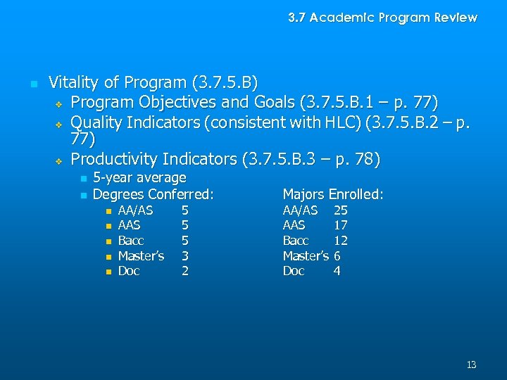 3. 7 Academic Program Review n Vitality of Program (3. 7. 5. B) v