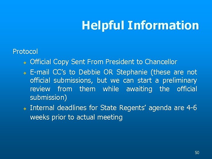 Helpful Information Protocol v Official Copy Sent From President to Chancellor v E-mail CC’s