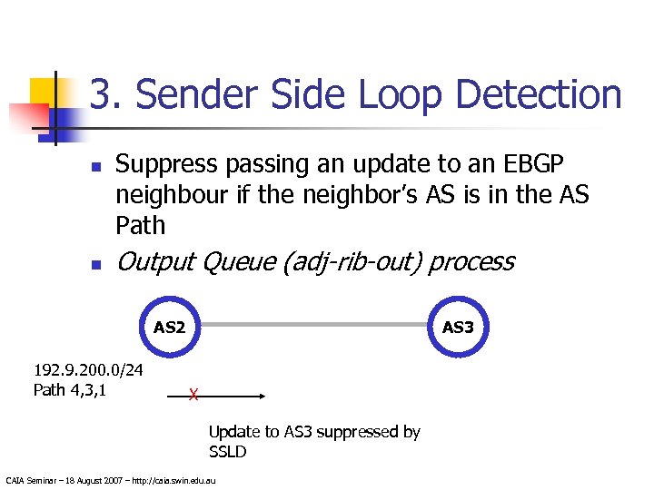 3. Sender Side Loop Detection n n Suppress passing an update to an EBGP