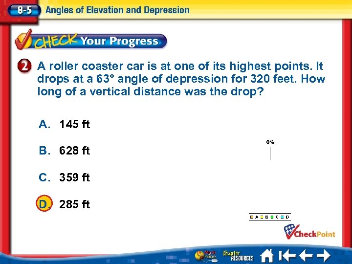 A roller coaster car is at one of its highest points. It drops at