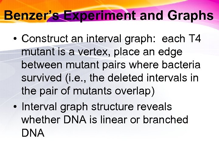 Benzer’s Experiment and Graphs • Construct an interval graph: each T 4 mutant is