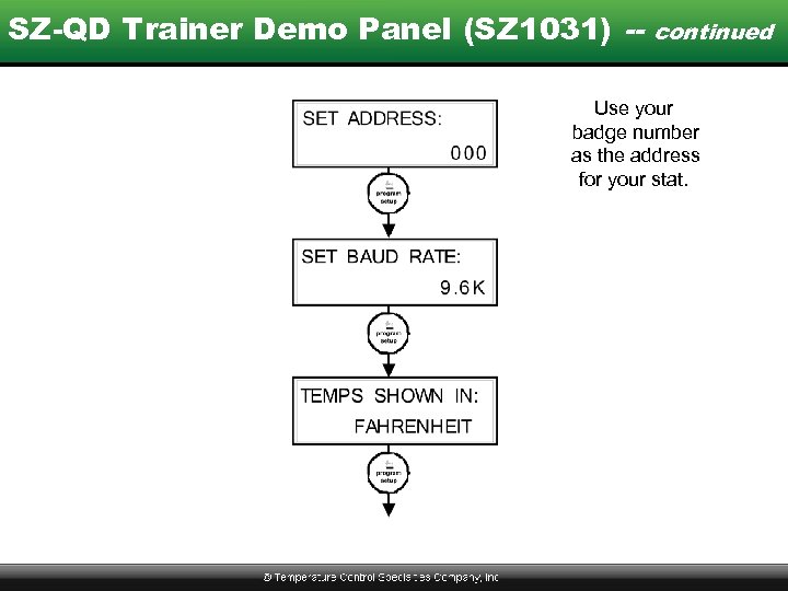SZ-QD Trainer Demo Panel (SZ 1031) -- continued Use your badge number as the