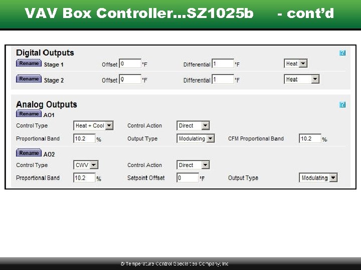 VAV Box Controller…SZ 1025 b - cont’d 