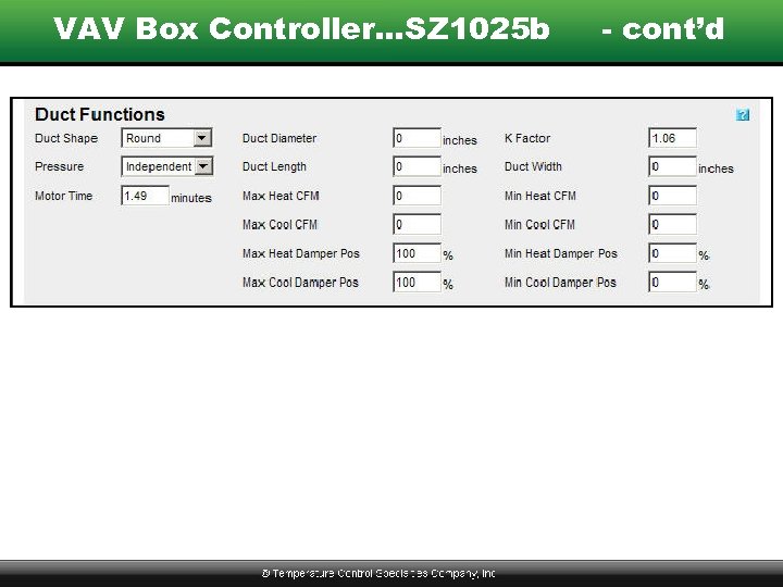 VAV Box Controller…SZ 1025 b - cont’d 