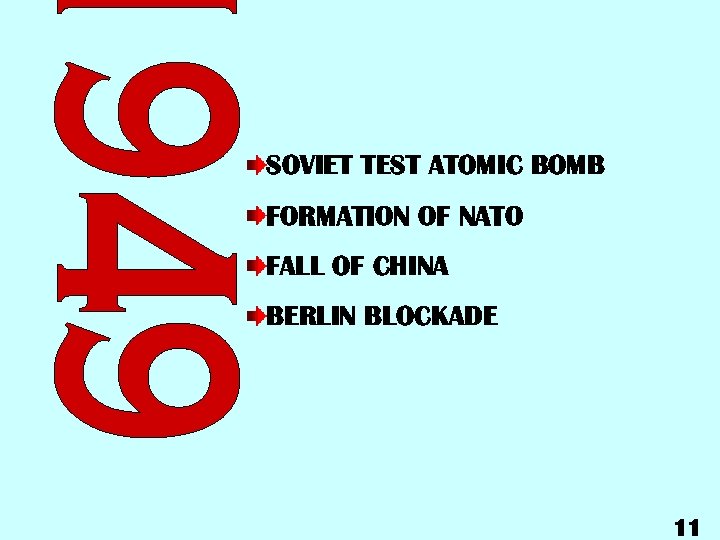 SOVIET TEST ATOMIC BOMB FORMATION OF NATO FALL OF CHINA BERLIN BLOCKADE 11 