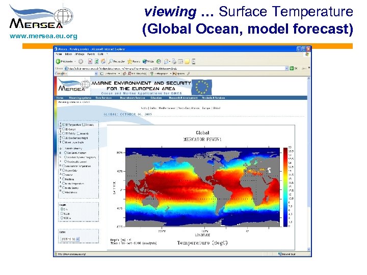 www. mersea. eu. org viewing … Surface Temperature (Global Ocean, model forecast) 