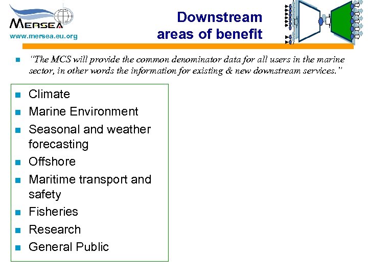 www. mersea. eu. org Downstream areas of benefit n “The MCS will provide the