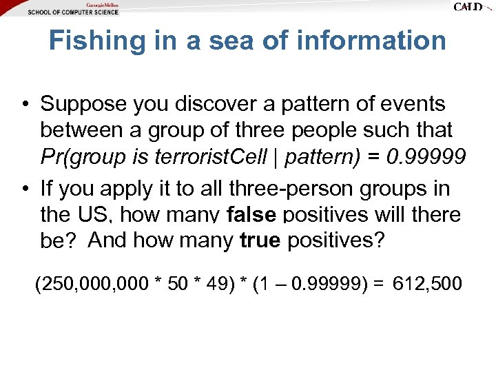 Fishing in a sea of information • Suppose you discover a pattern of events