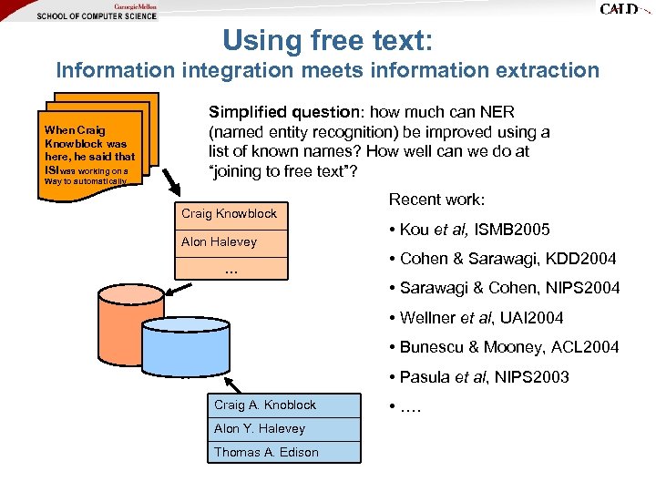 Using free text: Information integration meets information extraction When Craig Knowblock was here, he