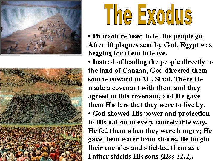  • Pharaoh refused to let the people go. After 10 plagues sent by