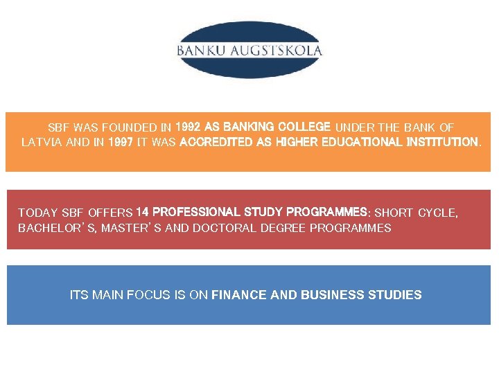 SBF WAS FOUNDED IN 1992 AS BANKING COLLEGE UNDER THE BANK OF LATVIA AND