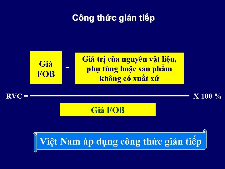 Công thức gián tiếp Giá FOB - Giá trị của nguyên vật liệu, phụ