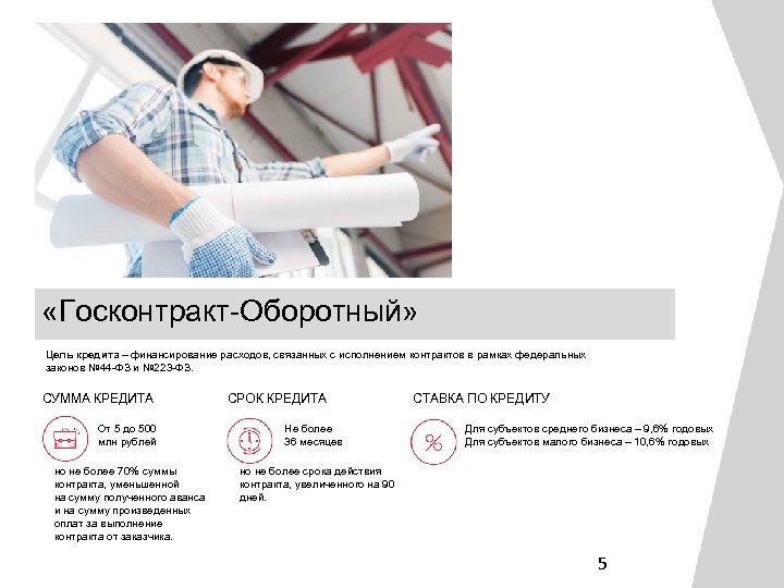  «Госконтракт-Оборотный» Цель кредита – финансирование расходов, связанных с исполнением контрактов в рамках федеральных