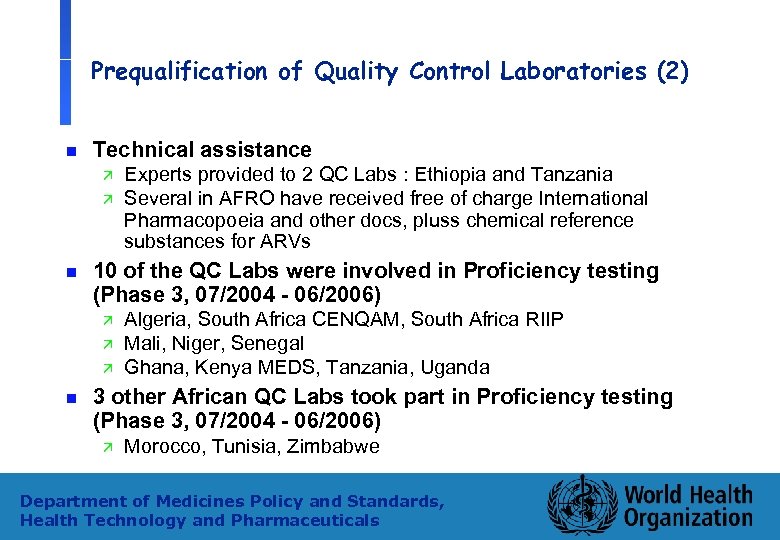 Prequalification of Quality Control Laboratories (2) n Technical assistance ä ä n 10 of