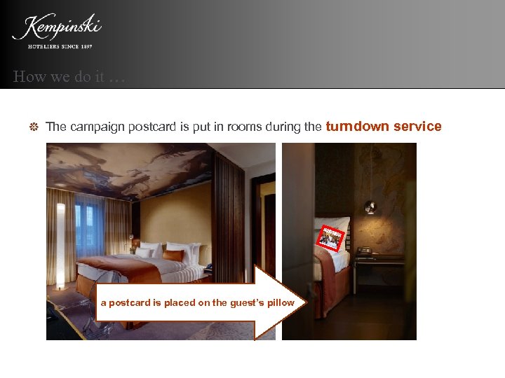 How we do it … The campaign postcard is put in rooms during the