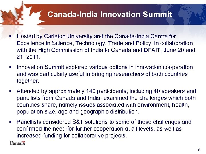 Canada-India Innovation Summit § Hosted by Carleton University and the Canada-India Centre for Excellence
