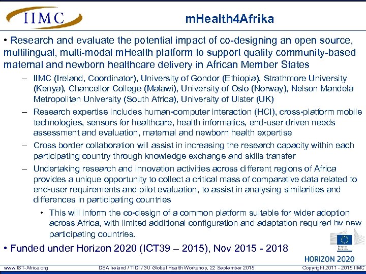 m. Health 4 Afrika • Research and evaluate the potential impact of co-designing an