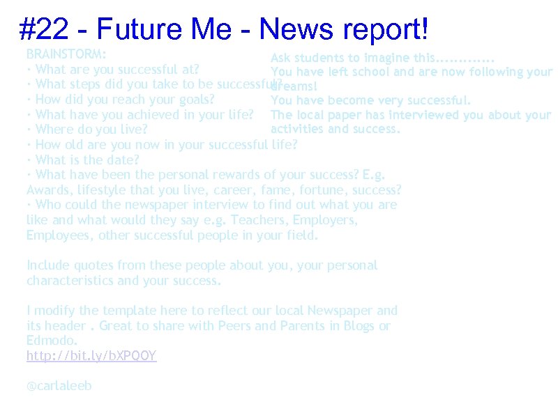 #22 - Future Me - News report! BRAINSTORM: Ask students to imagine this. .