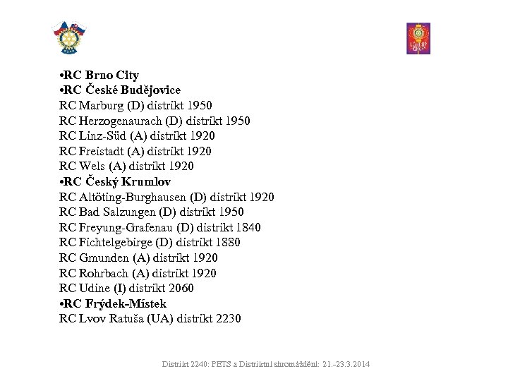  • RC Brno City • RC České Budějovice RC Marburg (D) distrikt 1950