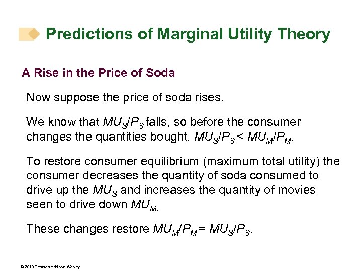 Predictions of Marginal Utility Theory A Rise in the Price of Soda Now suppose