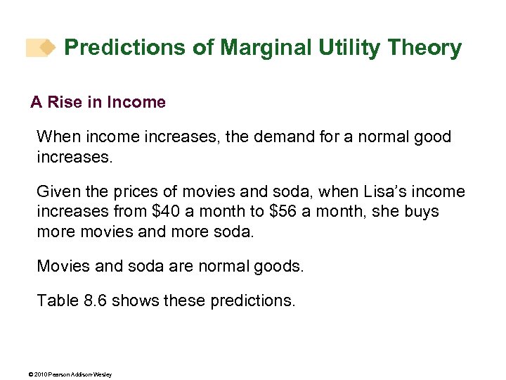 Predictions of Marginal Utility Theory A Rise in Income When income increases, the demand