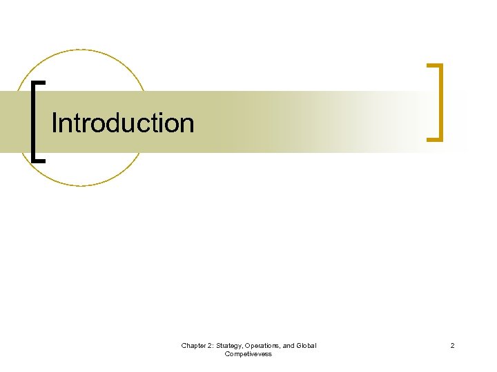 Introduction Chapter 2: Strategy, Operations, and Global Competivevess 2 